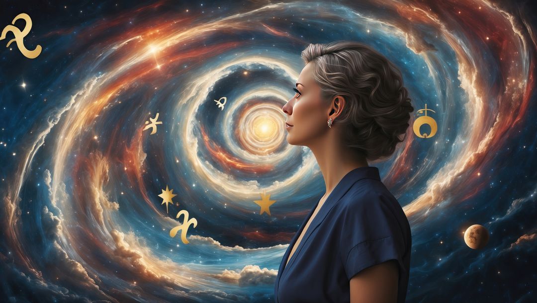Astrologer Contemplating Mystical Galaxy with Zodiac Symbols