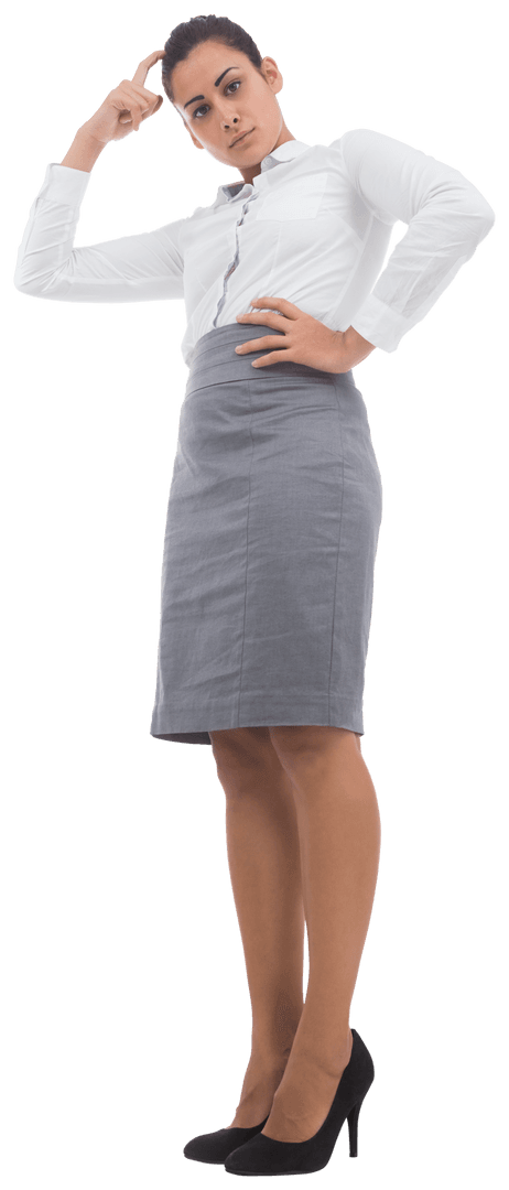 Hispanic Businesswoman Scratching Head on Transparent Background
