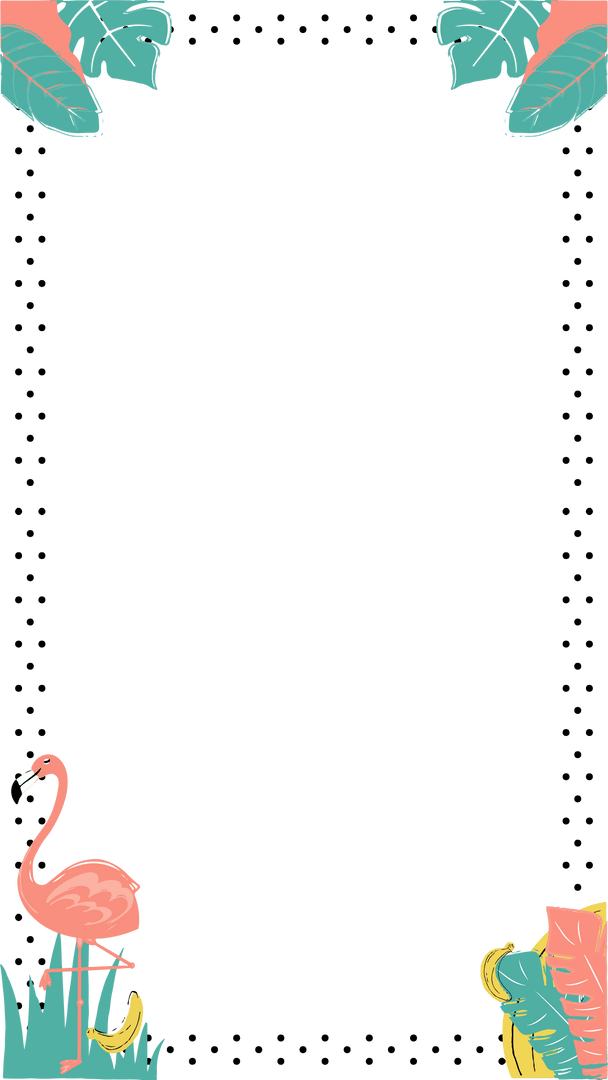 Tropical Transparent Frame with Flamingo and Lush Leaves Design