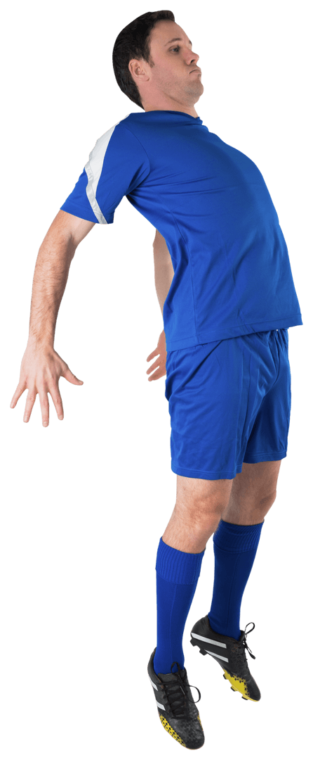 Football Player in Blue Kit Jumping with Exhilaration Transparent Background
