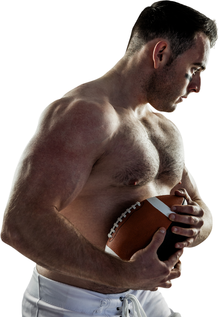 Muscular Shirtless Football Player Holding American Football Against Chest on Transparent Background - Download Free Stock Images Pikwizard.com