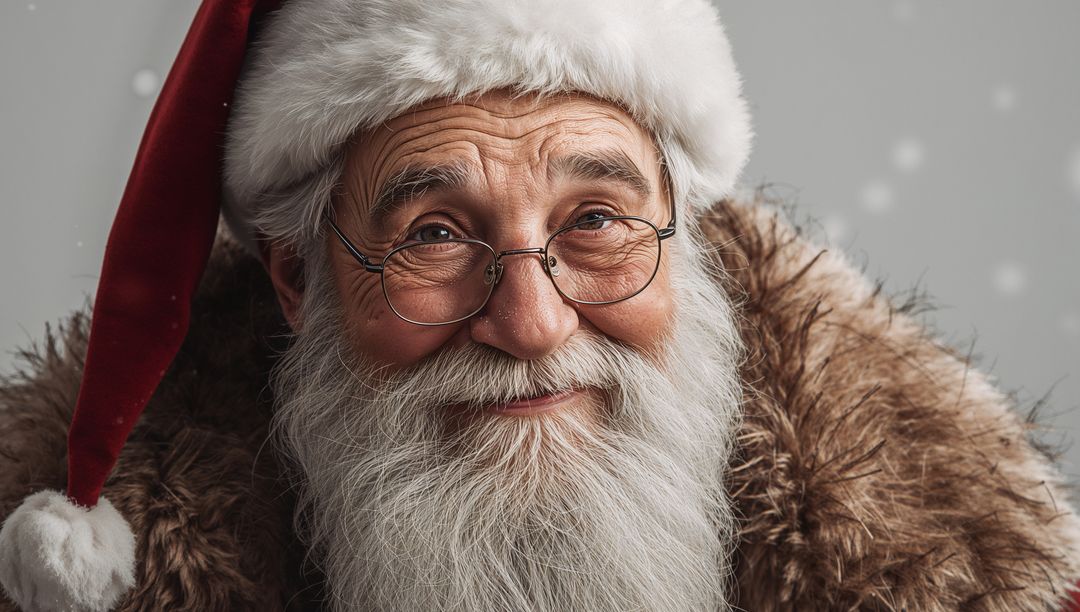 Traditional Santa Claus Portrait with Snow and Red Hat