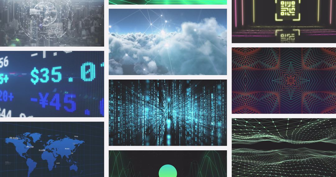 Futuristic Digital Elements and Global Connectivity Visualization