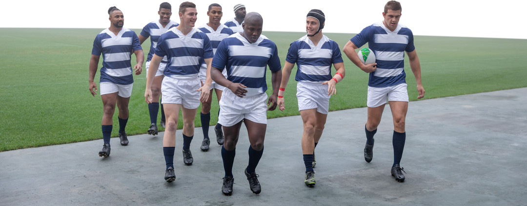 Diverse male rugby players walking on transparent background - Download Free Stock Images Pikwizard.com