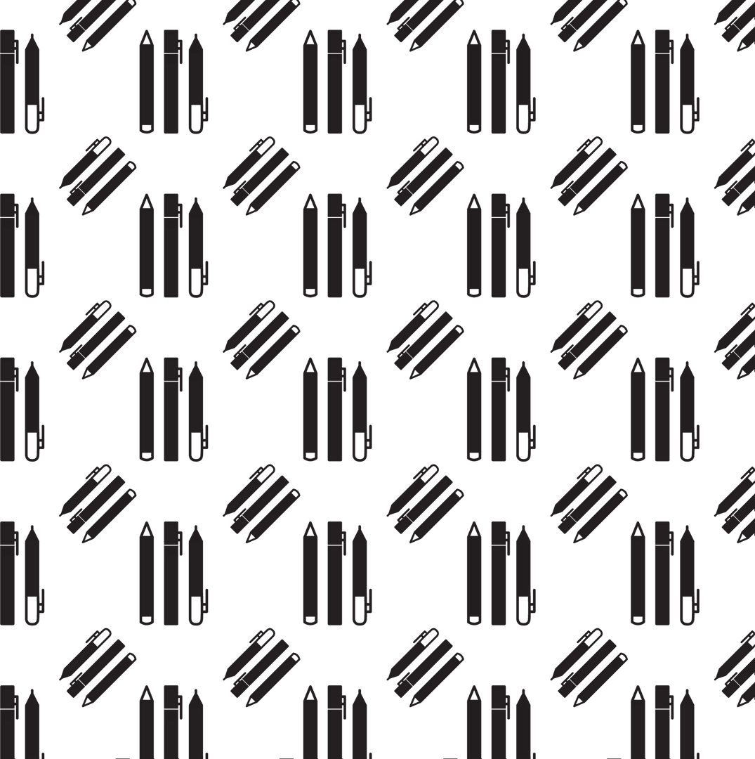 Black Pens and Pencils Repetitive Pattern on Transparent Background