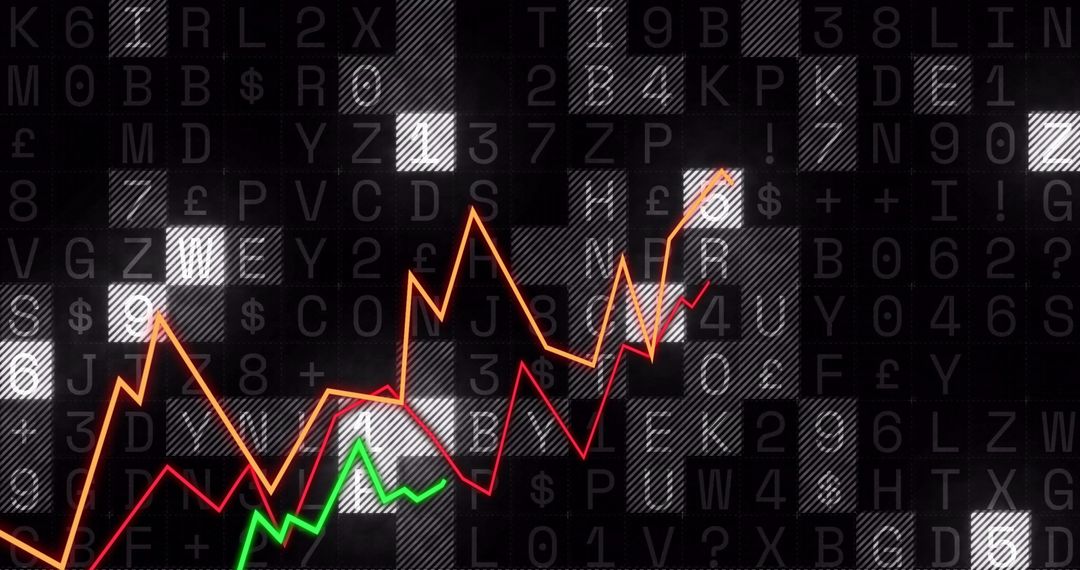 Dynamic Financial Graph Line with Alphanumeric Digital Background