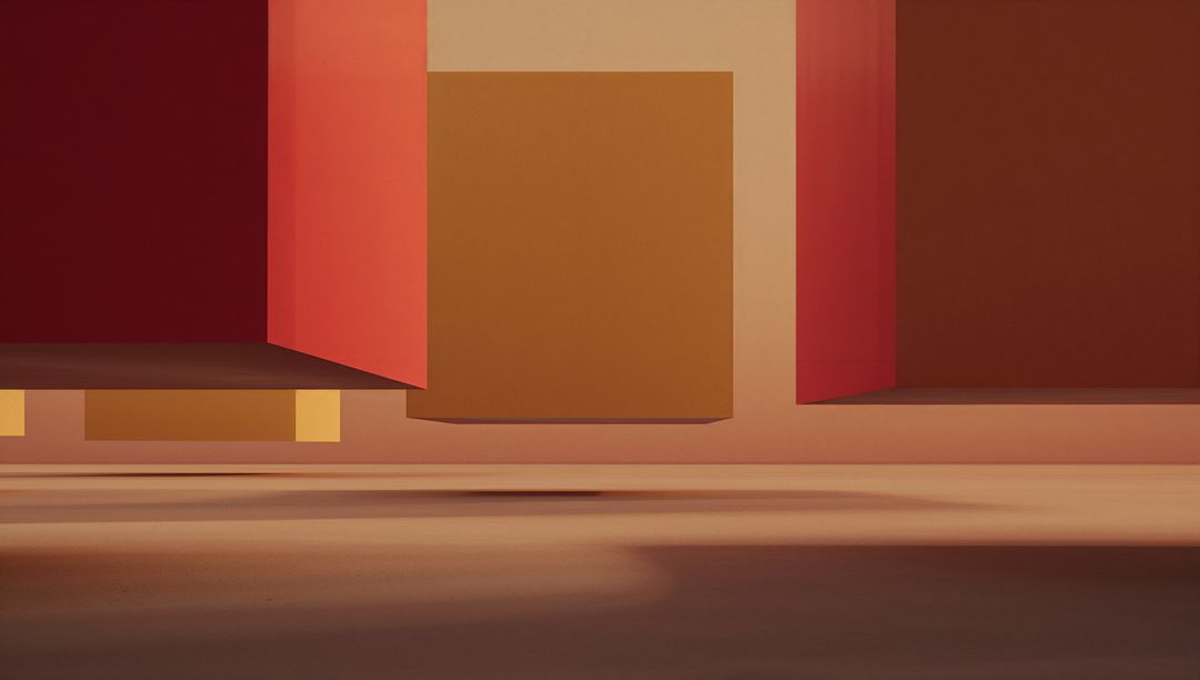 Golden-Orange Floating Panel in Abstract Gallery Setting