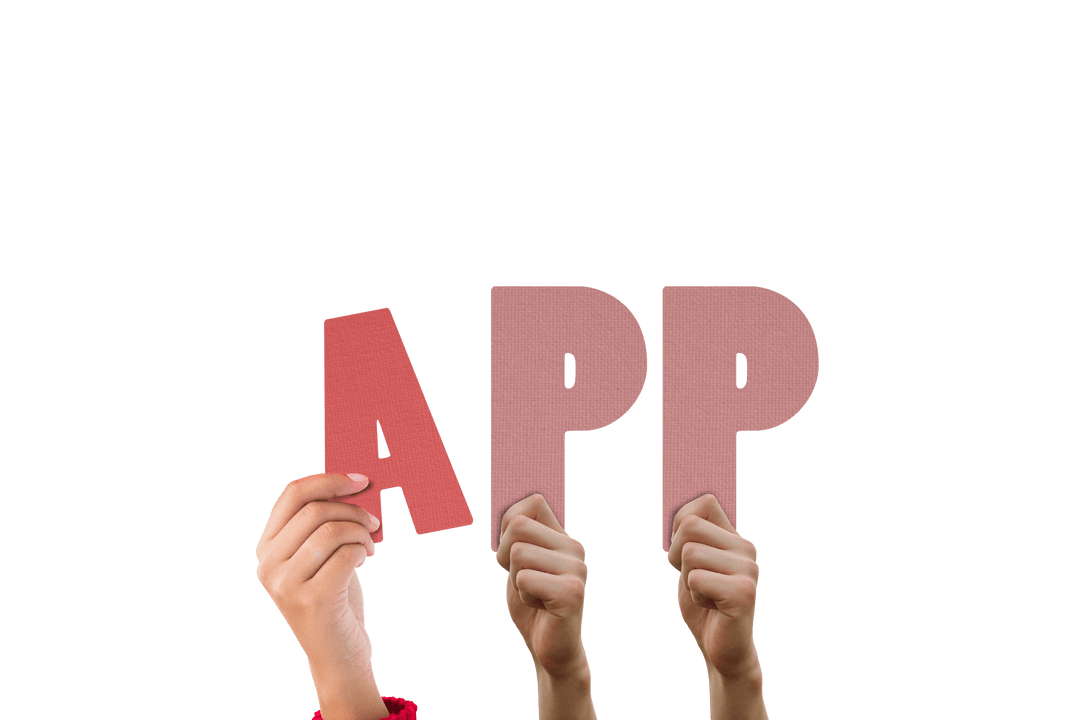 Hands Holding APP Text on Transparent Background