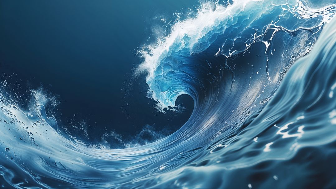 Magnificent Ocean Wave Curling with Foam and Ripples