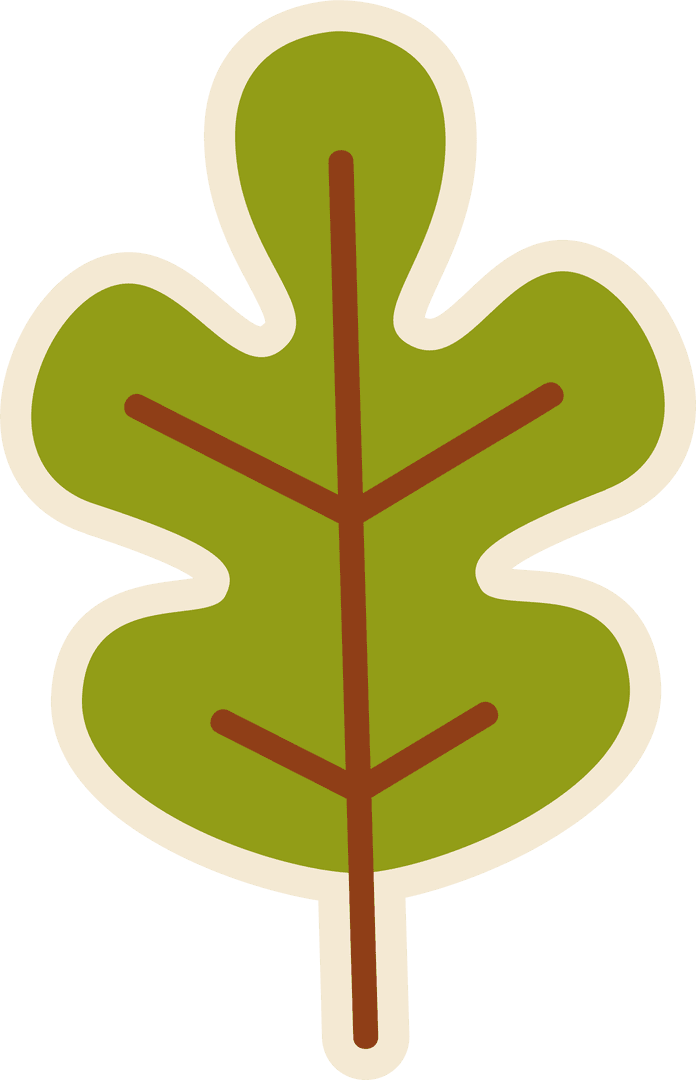 Flat Green Oak Leaf Illustration on Transparent Background