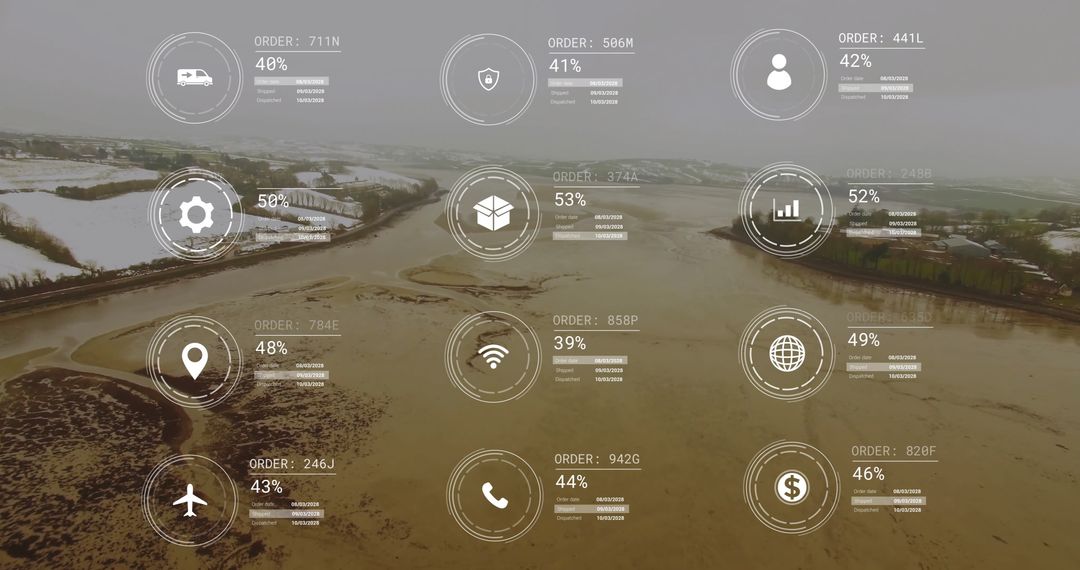 Digital Data Network Over Rural Winter Landscape