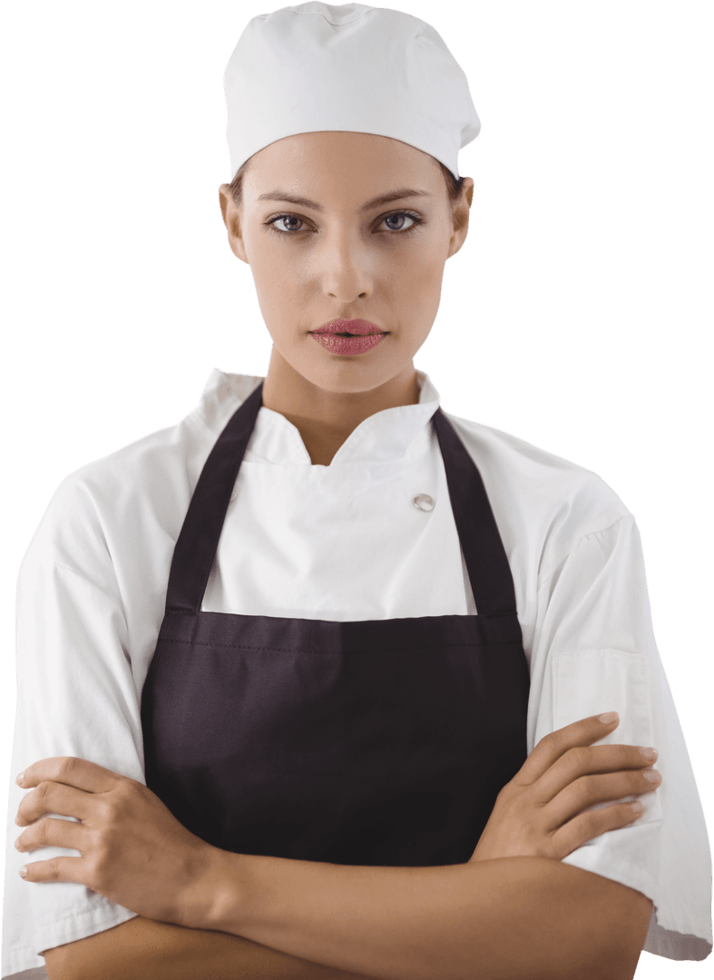 Confident Female Chef in Professional Uniform on Transparent Background