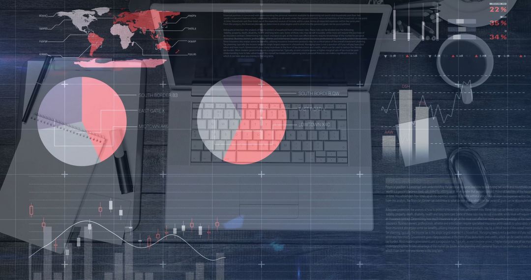 Global Financial Data on Laptop with Graphs and Charts