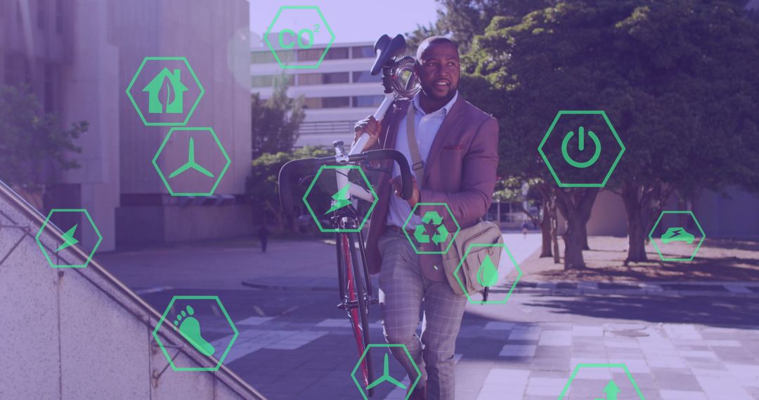 Eco-Friendly Commuting African American Businessman with Bicycle