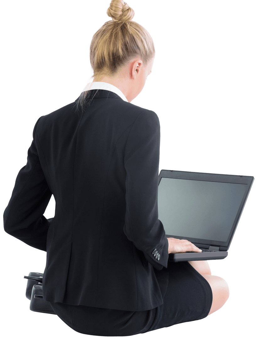 Transparent Businesswoman Using Laptop Back View