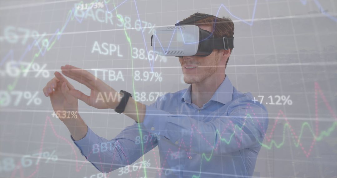 Businessman Interacting with Stocks through Virtual Reality