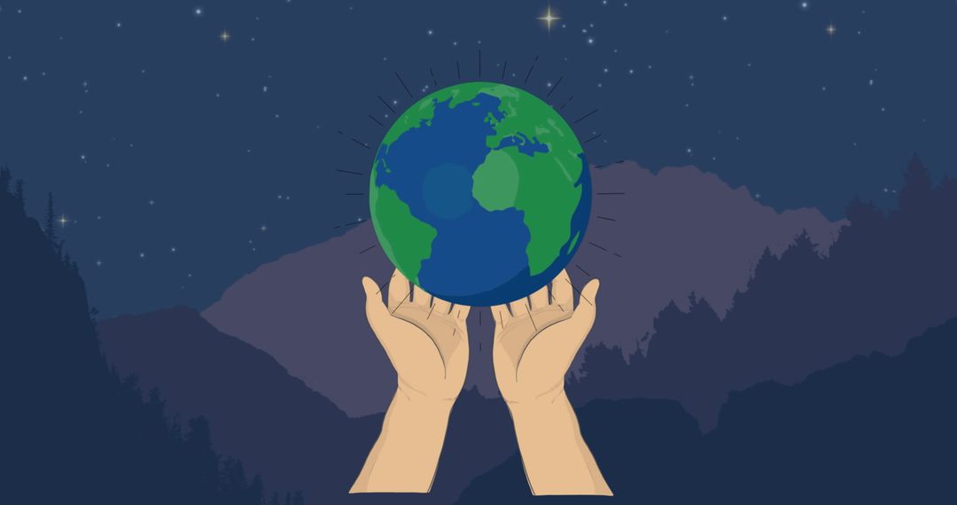 Hands Holding Globe at Night for Environmental Awareness