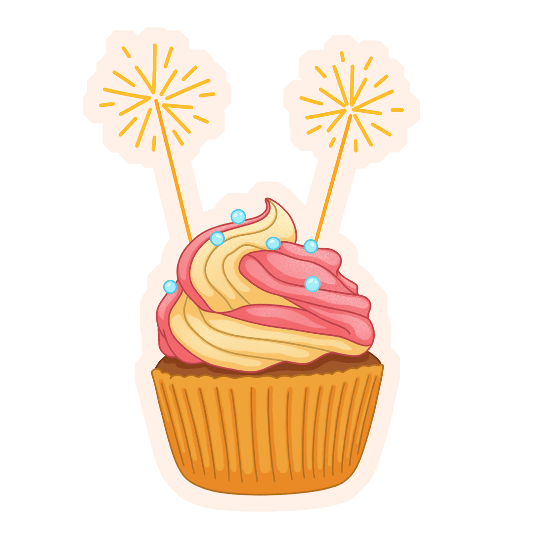 Festive Cupcake with Sparklers on Transparent Background