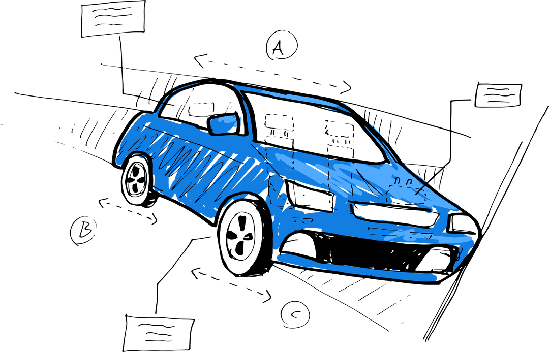 Blue Car with Mathematical Equations on Transparent Background