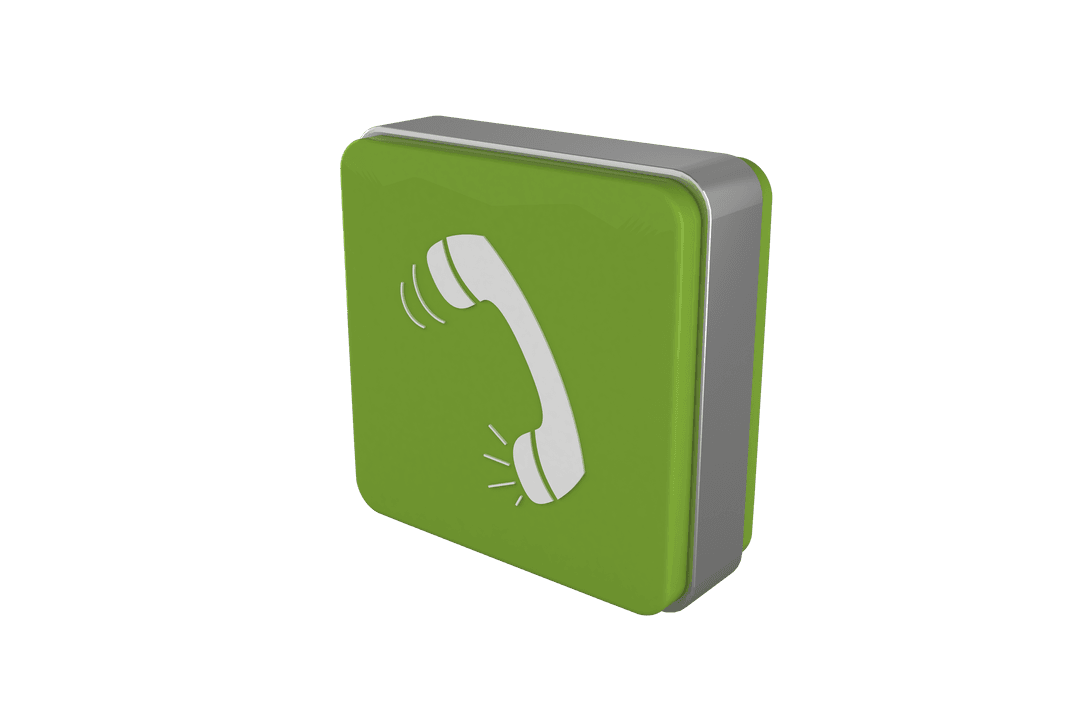 3D Phone Symbol Cube in Green with Transparent Background
