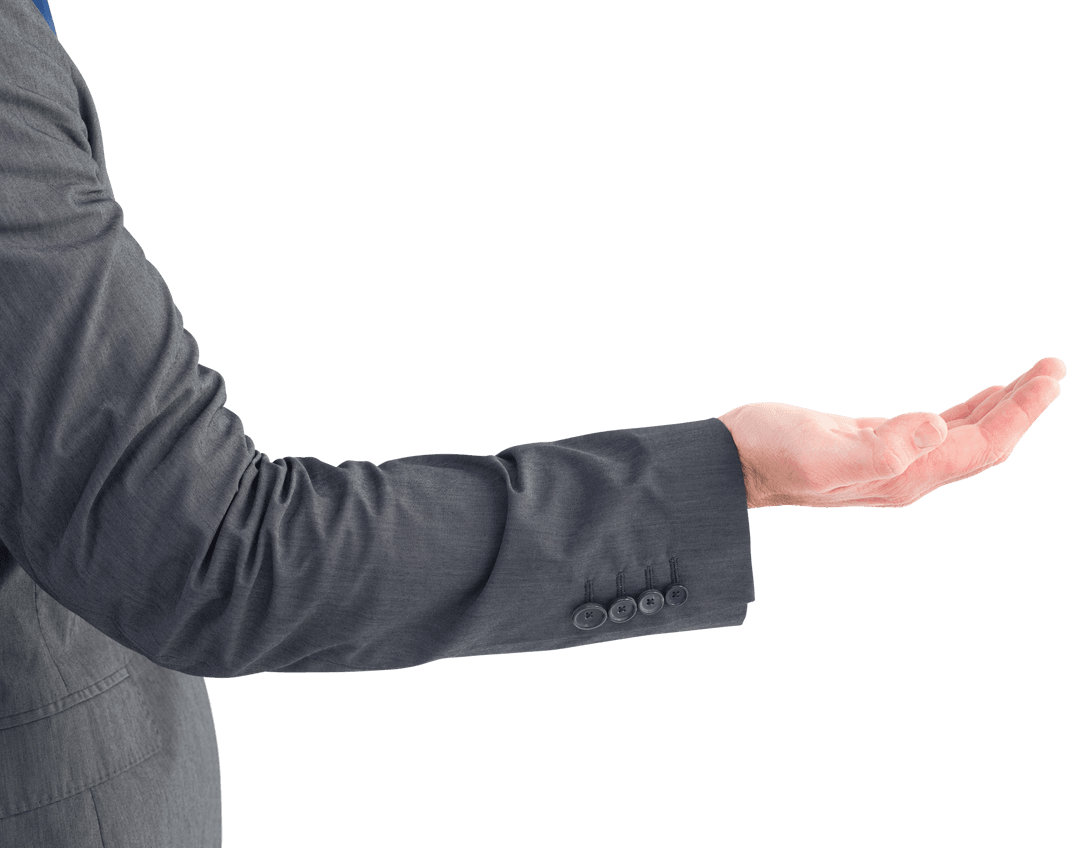 Transparent Businessman Arm Outstretched Inviting Gesture Isolated