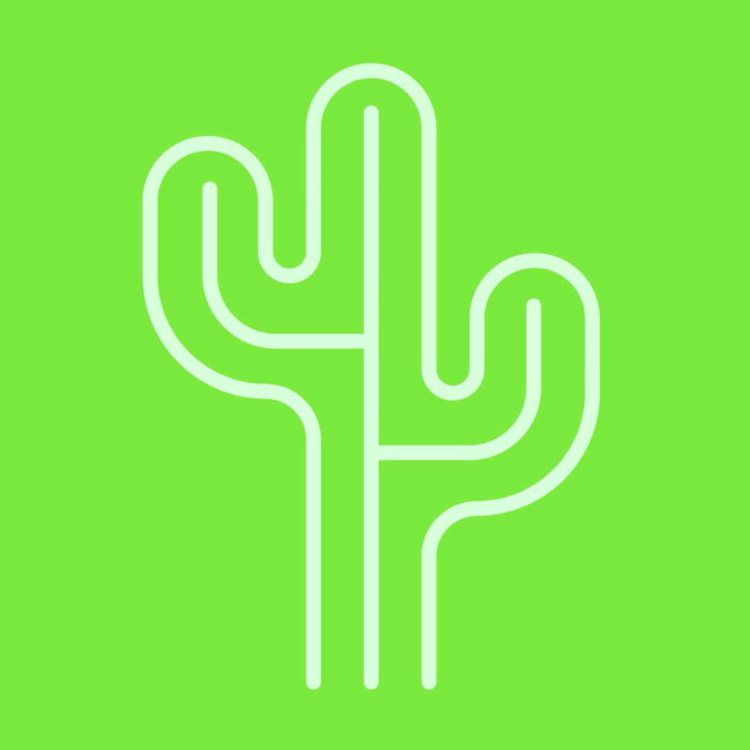 Bright Minimalist Cactus Icon in Neon Green