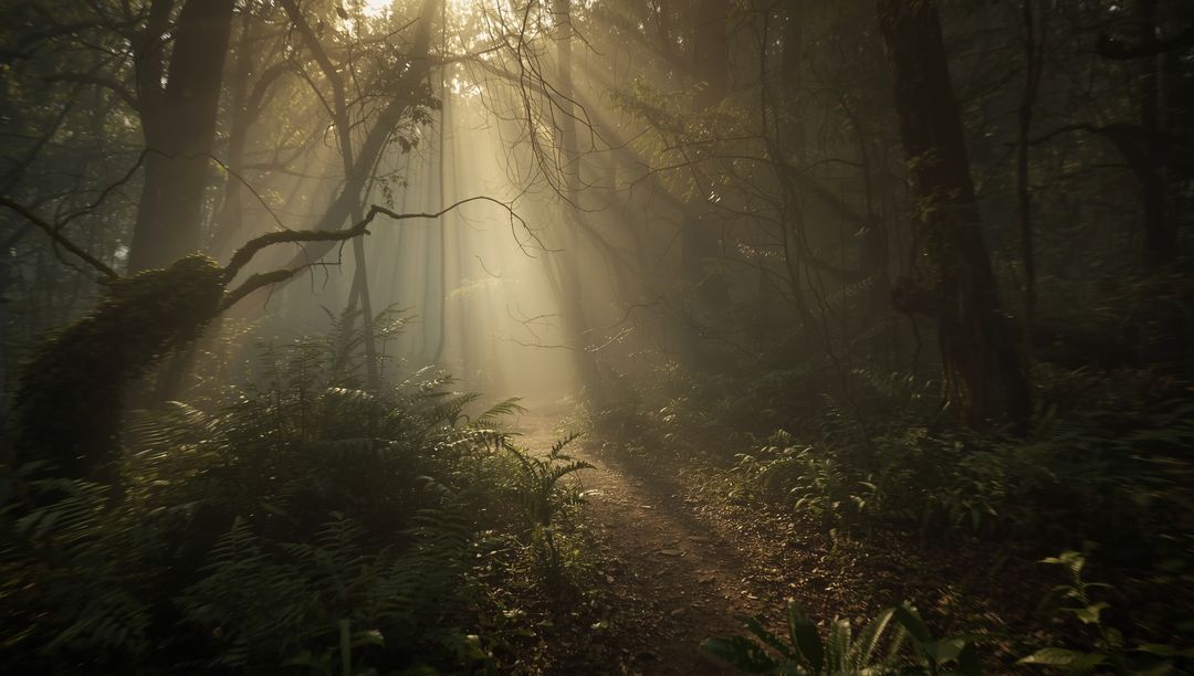 Sunbeams and Serenity on Woodland Path
