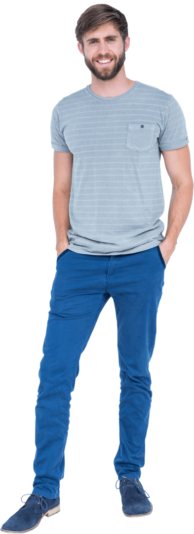 Smiling Young Man in Blue Pants on Transparent Background
