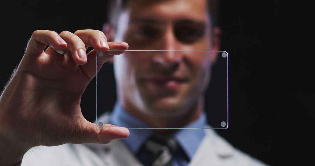 Scientist Holding Transparent Glass Panel in Advanced Laboratory - Free Images, Stock Photos and Pictures on Pikwizard.com