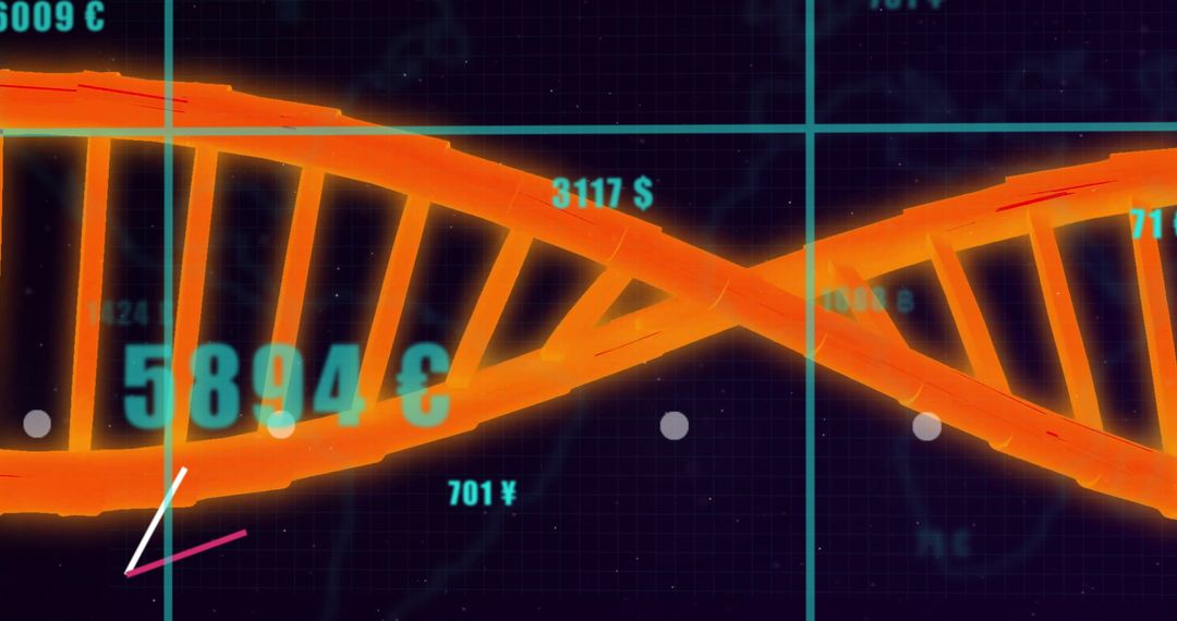 Abstract DNA with Financial and Data Metrics Overlay