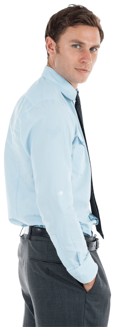 Transparent Serious Businessman with Hands in Pockets