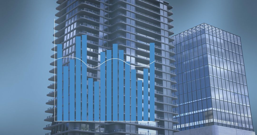 Digital Data Analytics Overlay with Modern Urban Skyscrapers