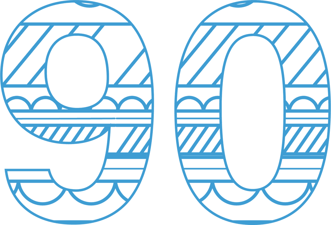 Creative Blue 90 Number on Transparent Background for Celebrations
