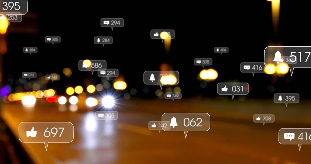 Social Media Icons Hovering Over City Nightscape