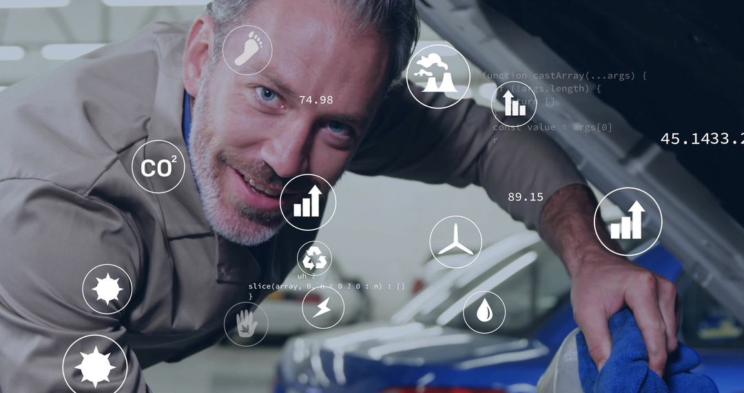 Mechanic Engaging With High-Tech Maintenance Solutions in Garage