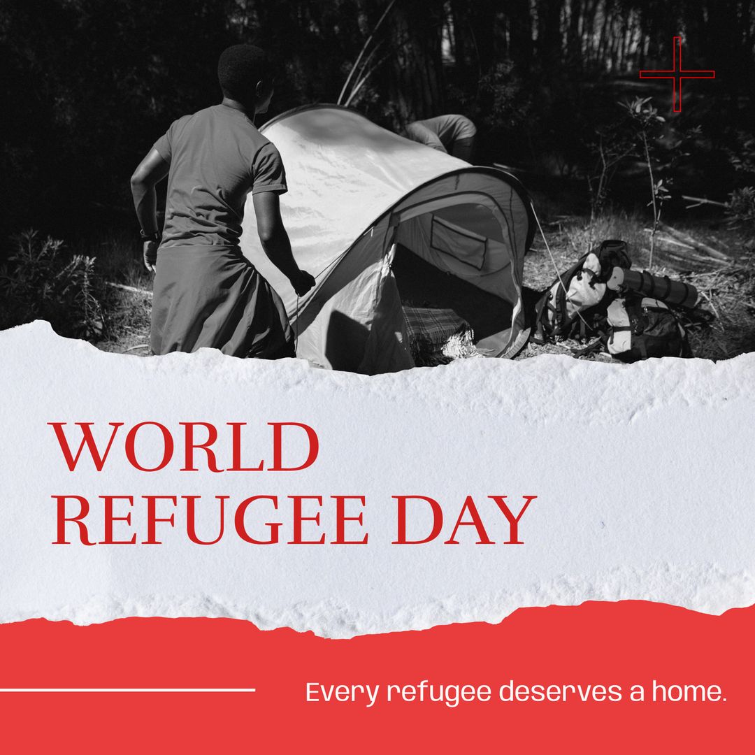 World Refugee Day Awareness with Camp Tent in Forest