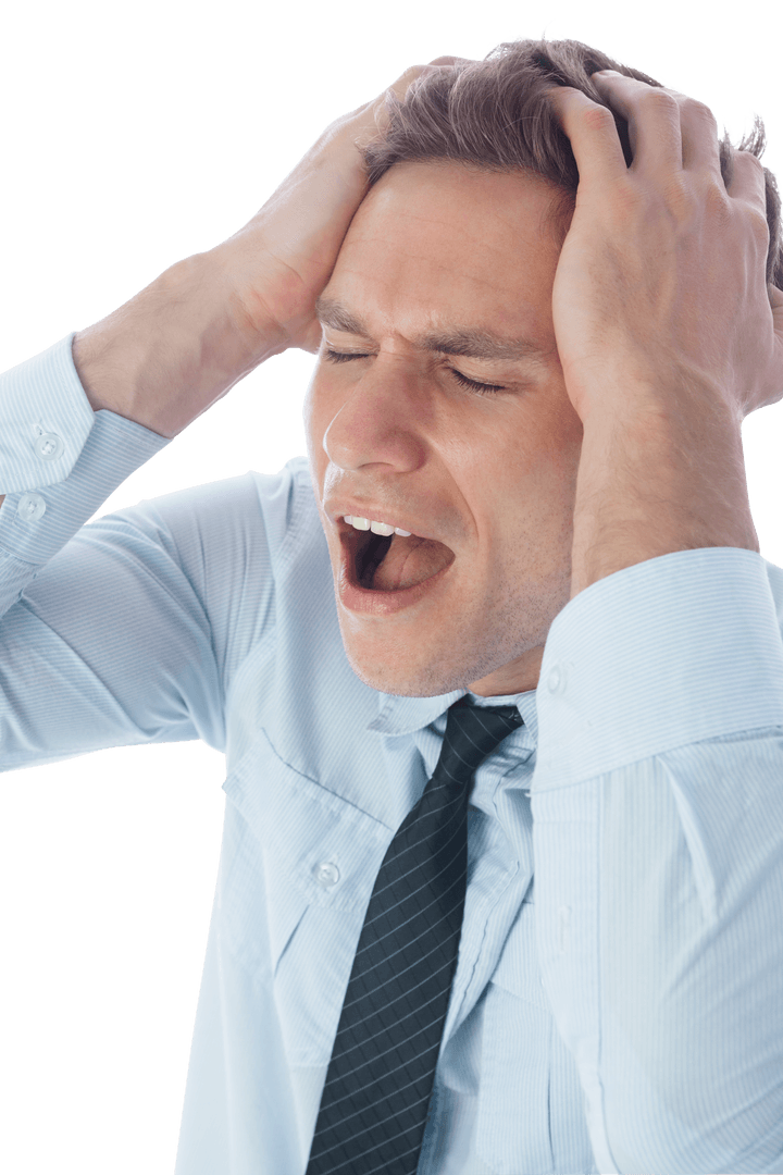 Stressed Businessman Clutching Head Transparent Overlay