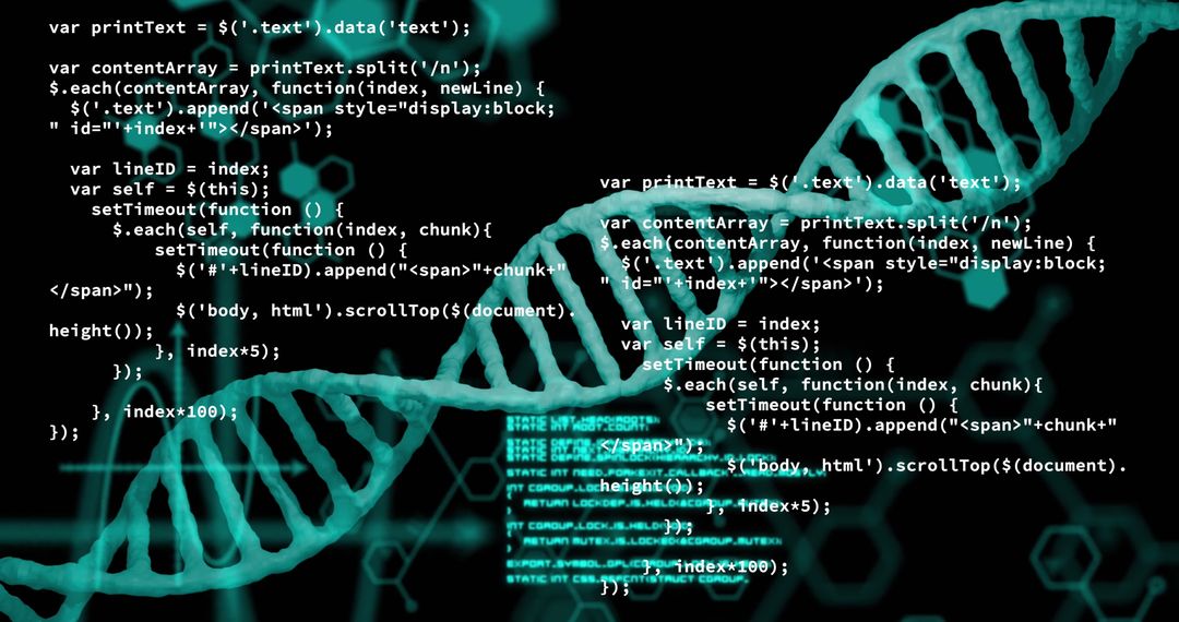 Genetic Data Processing on Dark Background with Code Overlay