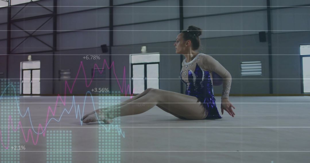Elite Gymnast in Leotard Training with Future Financial Growth Concepts
