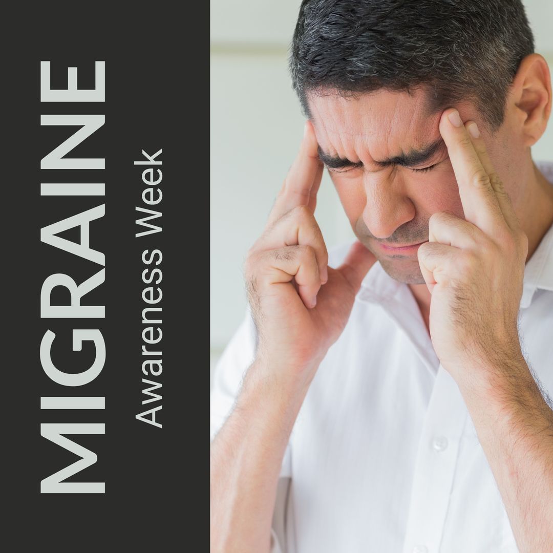 Migraine Awareness Week Poster with Stressed Man Touching Temples - Download Free Stock Templates Pikwizard.com