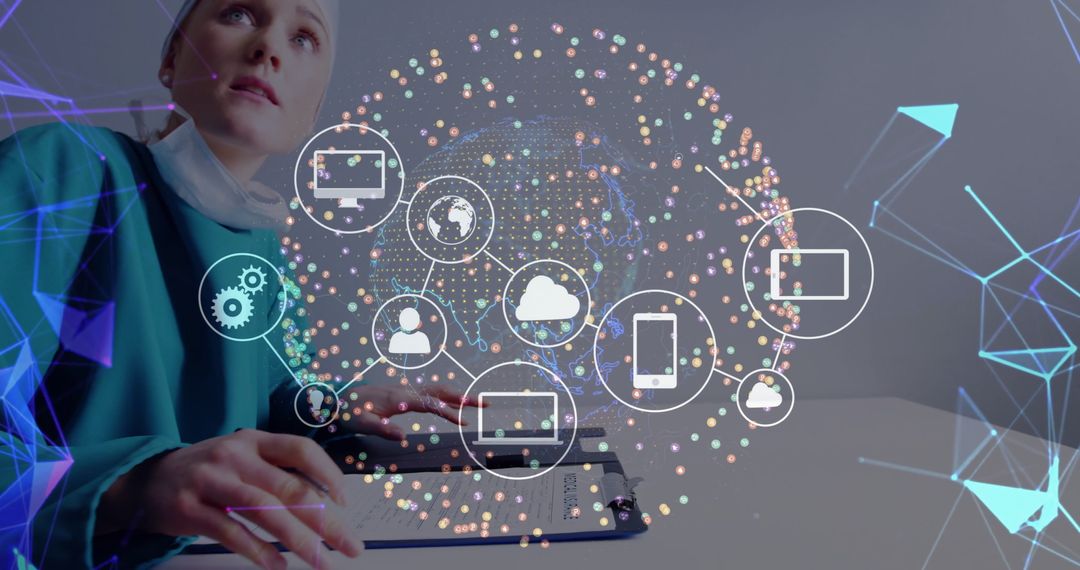 Digital Networking Graphics Overlaying Medical Professional