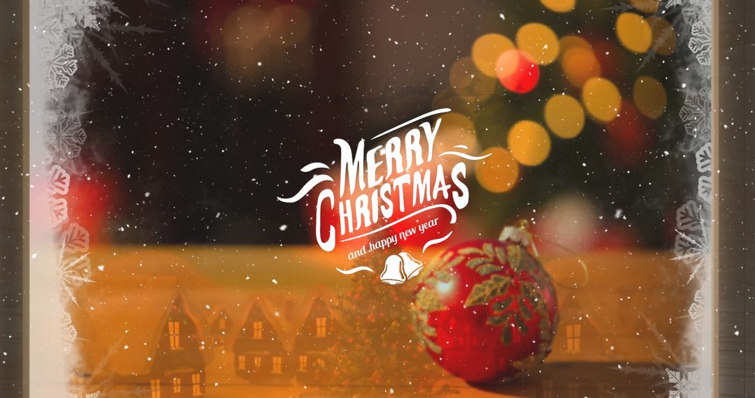 Christmas Greeting with Festive Decorations and Falling Snow