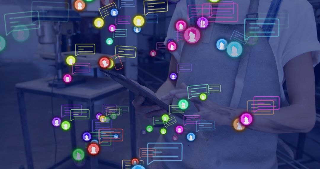 Technician Engaging with Digital Messages in Workshop