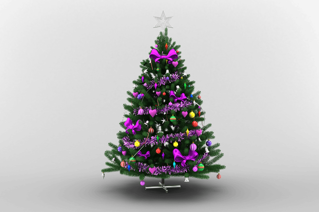 Decorated Christmas Tree Illustration on Transparent Background