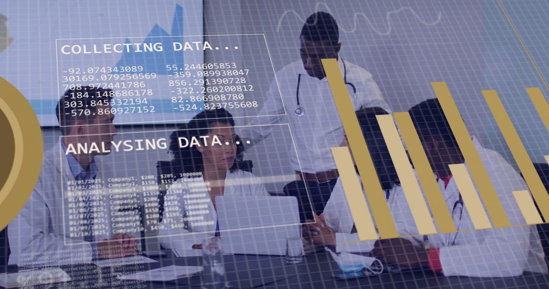Diverse Medical Team Analyzing Digital Data Trends in Meeting
