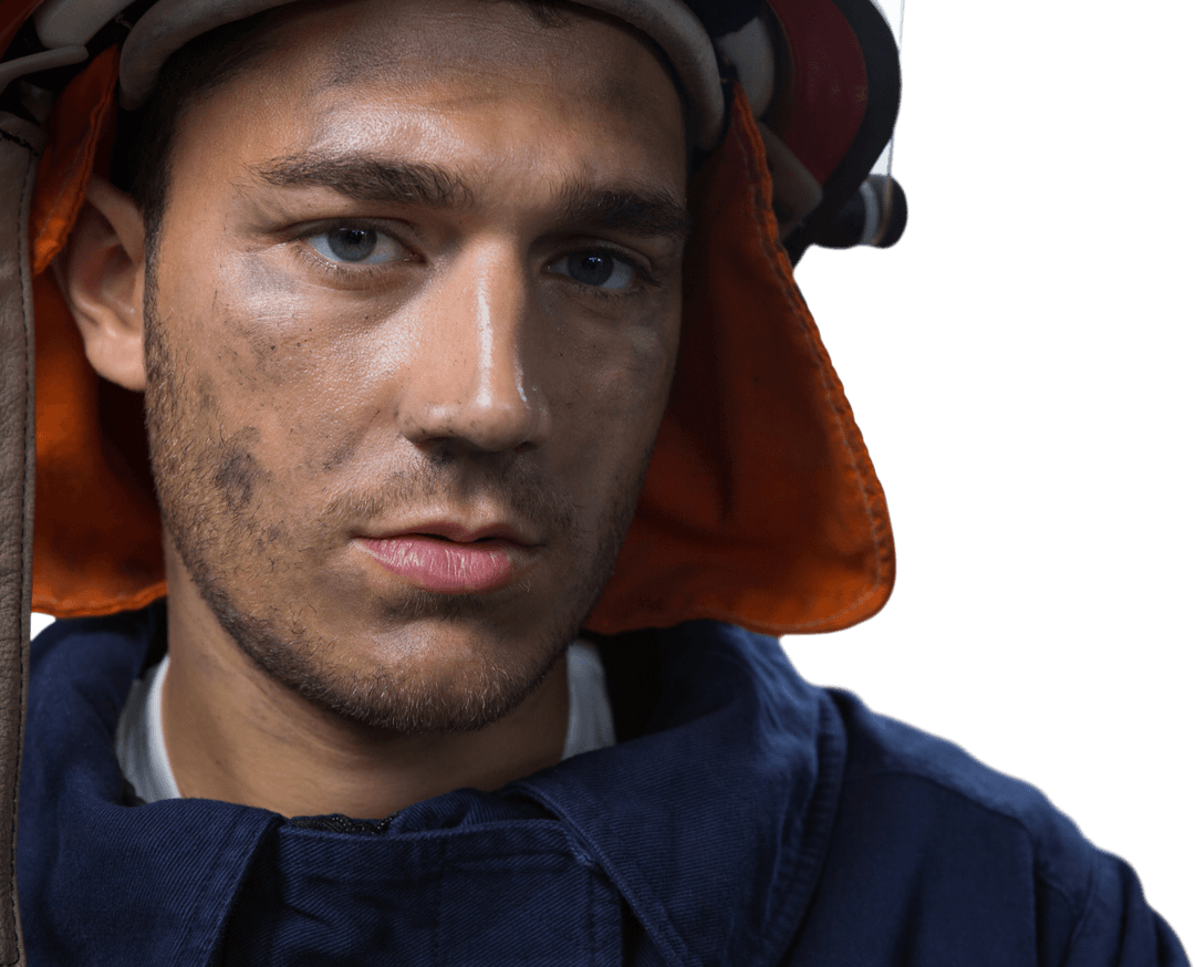 Serious Male Firefighter Portrait with Transparent Background