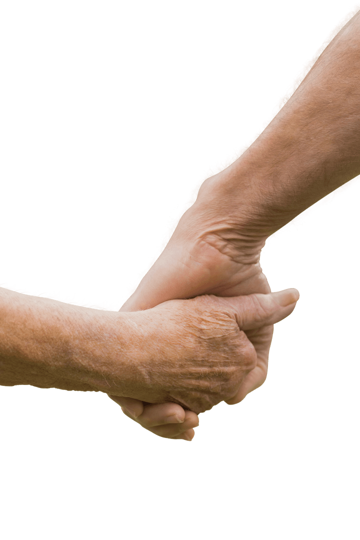 Transparent Hands of Elderly Couple Expressing Tenderness