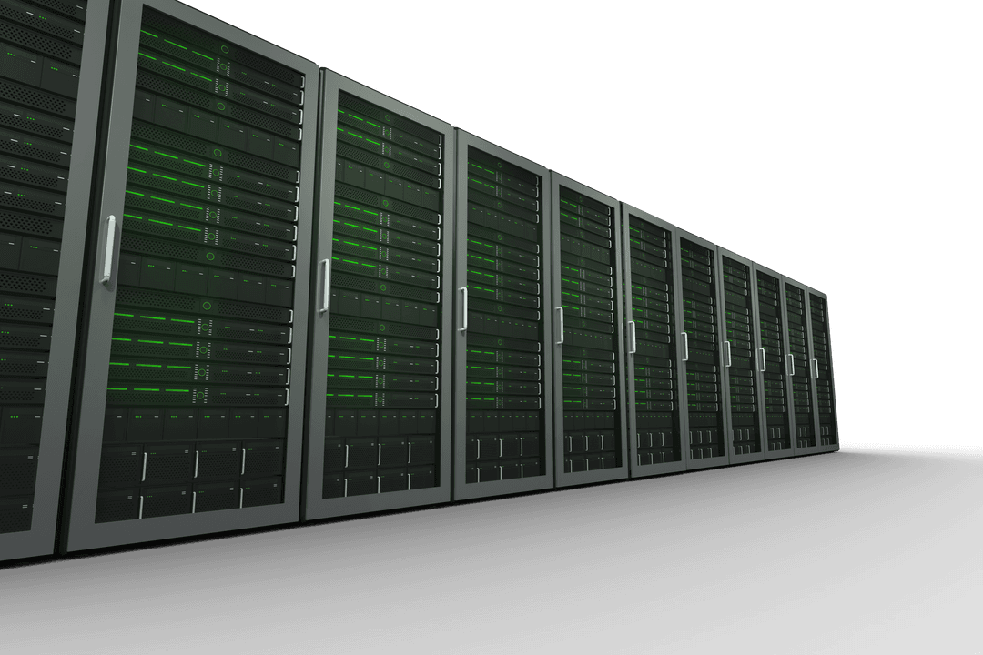 Transparent Data Center Server Rack Illustration on Black