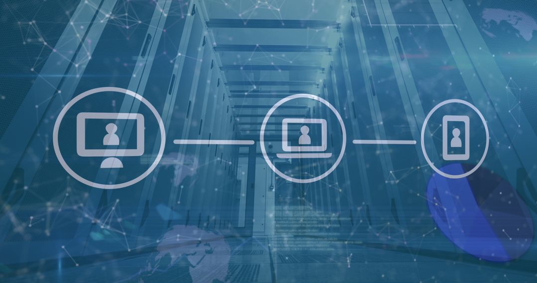 Digital Network Illustration Over Data Center Background