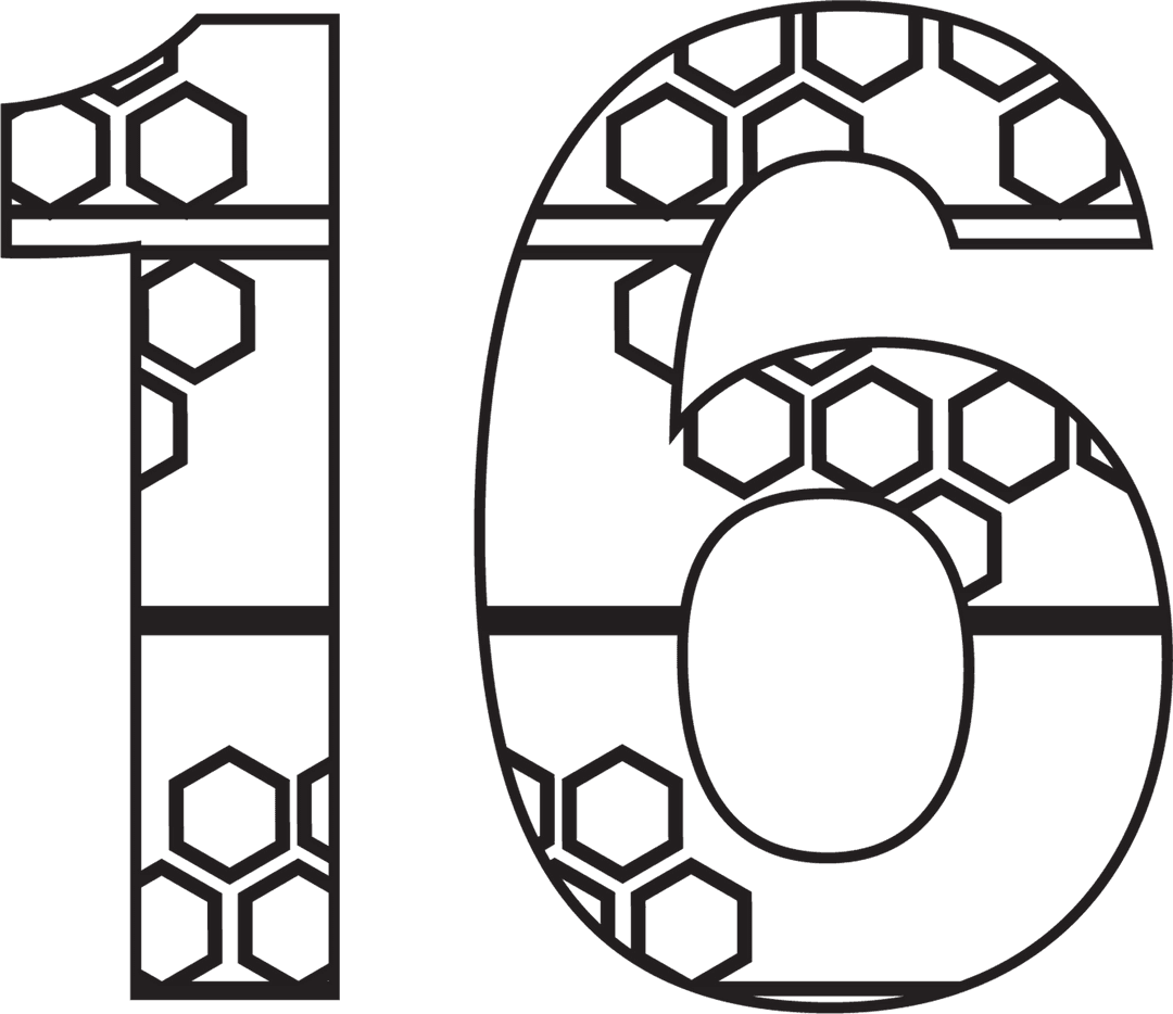 Graphic Illustration of Monochrome Number 16 on Transparent Background